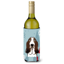 Caroline's Treasures Winter Holiday Basset Hound Wine Bottle Koozie Hugger 750 ml Multicolor
