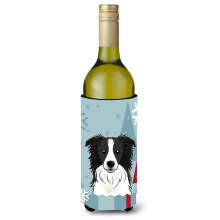 Caroline's Treasures Winter Holiday Border Collie Wine Bottle Koozie Hugger 750 ml Multicolor