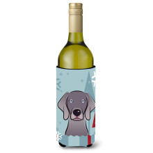 Caroline's Treasures Winter Holiday Weimaraner Wine Bottle Koozie Hugger 750 ml Multicolor