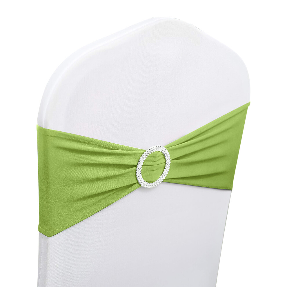(100pcs) Olive Green Spandex Chair Bands with Slider Buckle, Stretchy Elastic Chair Sash, Chair Cover Bands for Wedding, Party, Reception, Banquet, Event