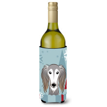 Caroline's Treasures Winter Holiday Saluki Wine Bottle Koozie Hugger 750 ml Multicolor