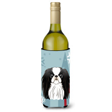 Caroline's Treasures Winter Holiday Japanese Chin Wine Bottle Koozie Hugger 750 ml Multicolor