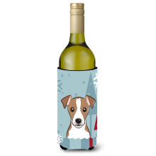 Caroline's Treasures BB1756LITERK Winter Holiday Jack Russell Terrier Wine Bottle Koozie Hugger 750 ml Multicolor