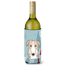 Caroline's Treasures Winter Holiday Borzoi Wine Bottle Koozie Hugger 750 ml Multicolor