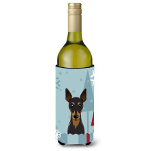 Caroline's Treasures Winter Holiday Min Pin Wine Bottle Koozie Hugger 750 ml Multicolor