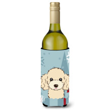 Caroline's Treasures Winter Holiday Buff Poodle Wine Bottle Koozie Hugger 750 ml Multicolor