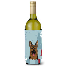 Caroline's Treasures Winter Holiday German Shepherd Wine Bottle Koozie Hugger 750 ml Multicolor
