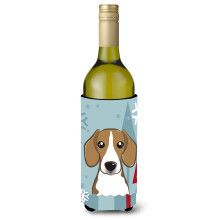 Caroline's Treasures Winter Holiday Beagle Wine Bottle Koozie Hugger 750 ml Multicolor