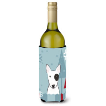Caroline's Treasures Winter Holiday Bull Terrier Wine Bottle Koozie Hugger 750 ml Multicolor
