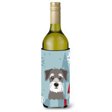 Caroline's Treasures Winter Holiday Schnauzer Wine Bottle Koozie Hugger 750 ml Multicolor