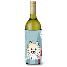 Caroline's Treasures Winter Holiday Pomeranian Wine Bottle Koozie Hugger 750 ml Multicolor