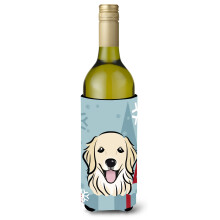 Caroline's Treasures BB1701LITERK Winter Holiday Golden Retriever Wine Bottle Koozie Hugger 750 ml Multicolor