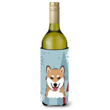 Caroline's Treasures Winter Holiday Shiba Inu Wine Bottle Koozie Hugger 750 ml Multicolor