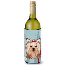 Caroline's Treasures Winter Holiday Yorkie Yorkshire Terrier Wine Bottle Koozie Hugger 750 ml Multicolor