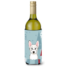 Caroline's Treasures Winter Holiday Westie Wine Bottle Koozie Hugger 750 ml Multicolor