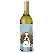 Caroline's Treasures Winter Holiday Cavalier Spaniel Wine Bottle Koozie Hugger 750 ml Multicolor