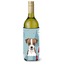 Caroline's Treasures BB1698LITERK Winter Holiday Jack Russell Terrier Wine Bottle Koozie Hugger 750 ml Multicolor
