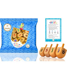 The Dreidel Company Wood Hanukkah Dreidels med engelska translitterations- och instruktionskort (10-pack)