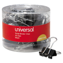Universele UNV11140 Binder Clips met Opbergdoos - Klein, Zwart/Zilver (40/Verpakking)