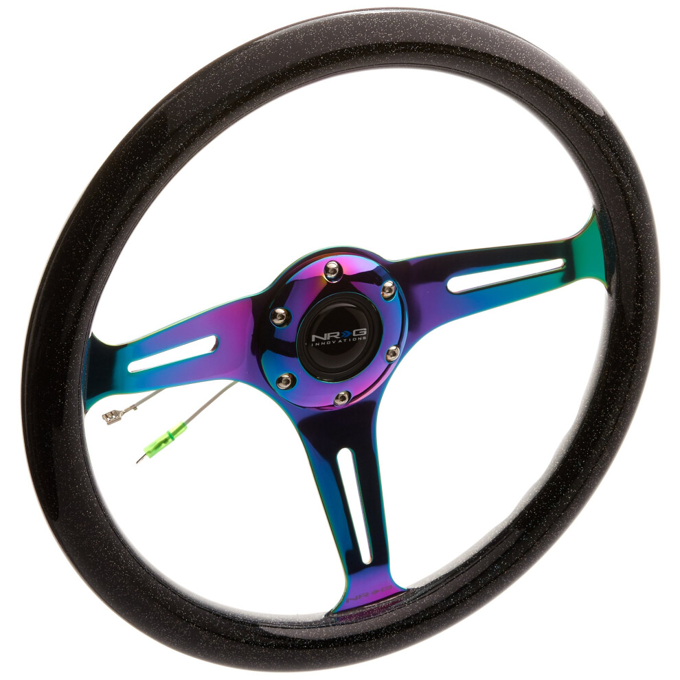 Nrg Innovations St-015Mc-Bsb Galaxy Classic Wood Wheel 350Mm 3 Neochrome Spokes - Sparkled Color Grain/Black 018551449940