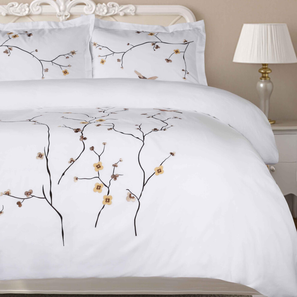 Parure de lit     motif floral brod    de qualit    sup   rieure, en coton     longues fibres, King size/Cal King, blanc
