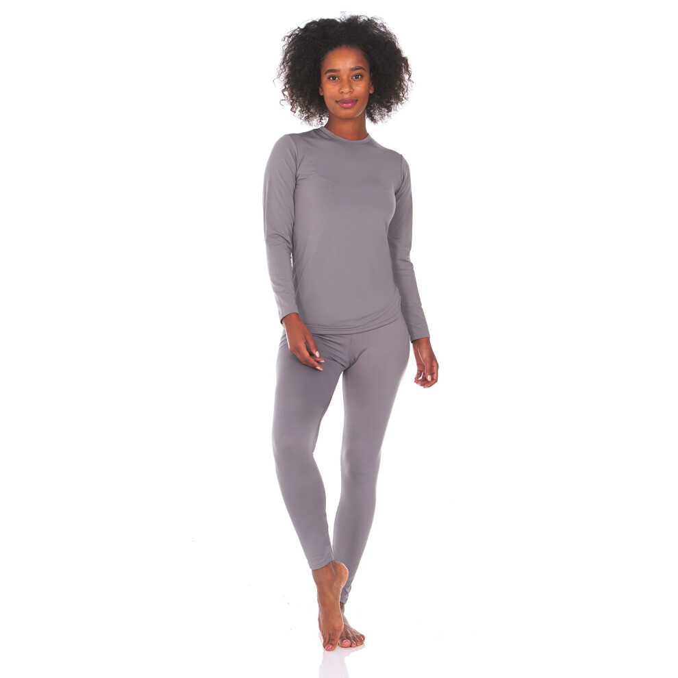 Thermajane Long Johns Thermal Underwear for Women Fleece Lined Base Layer Pajama Set Cold Weather (Large Grey)