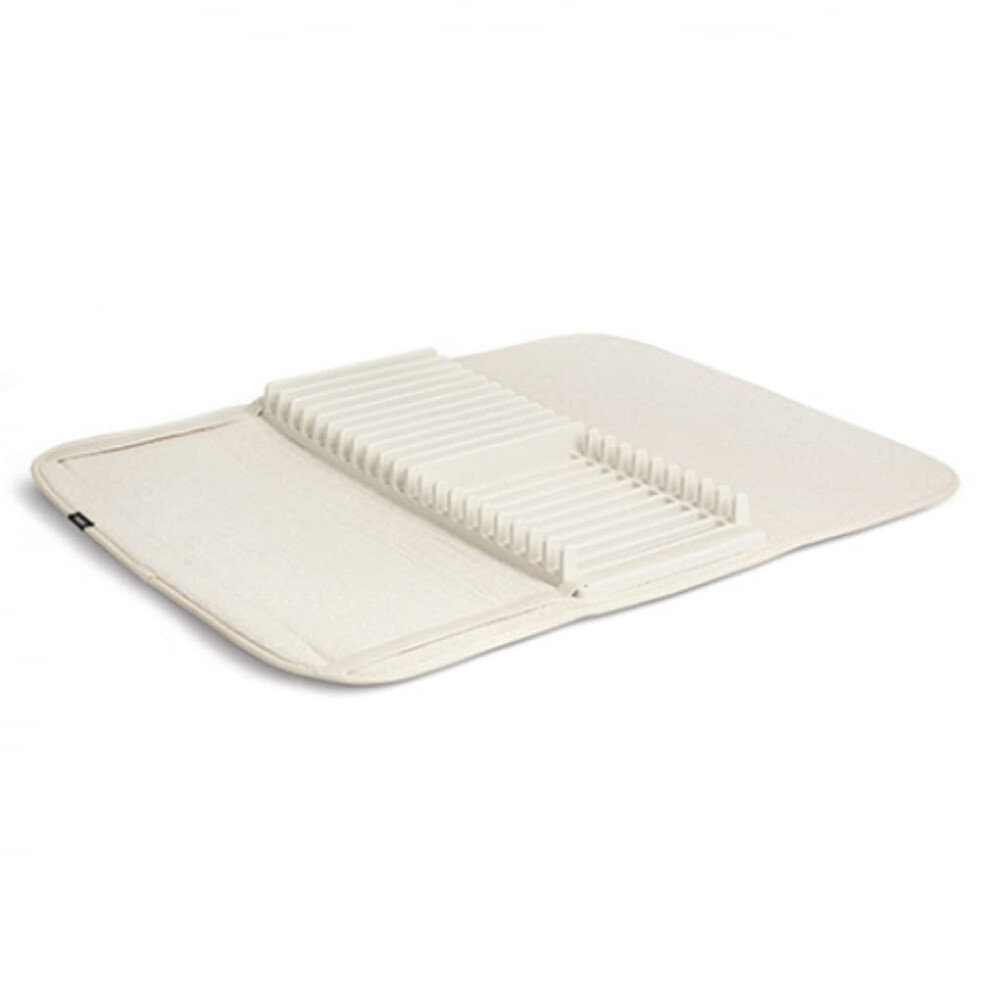 Umbra 330720-354 UDRY Rack and Microfiber Dish Drying Mat-Space-Saving Lightweight Design Folds Up for Easy Storage  Standard  Linen