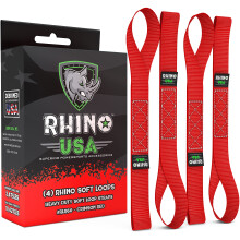Rhino USA Soft Loop Motorcycle Tie-Down Straps 4PK - 10 427lb Max Break Strength 1.7 x 17 Heavy-Duty Tie Downs for use w/Ratchet Strap Red 4-Pack