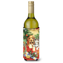 Caroline's Treasures Christmas Puppy and Kitten Wine Bottle Koozie Hugger 750ml Multicolor