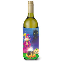 Caroline's Treasures Witch and Her Castle Wine Bottle Koozie Hugger 750ml Multicolor