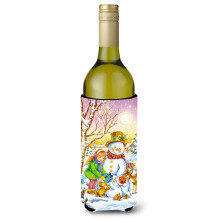 Caroline's Treasures Girl and Animals with Snowman Wine Bottle Koozie Hugger 750ml Multicolor