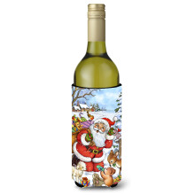 Caroline's Treasures Christmas Santa Forest Friends Wine Bottle Koozie Hugger 750ml Multicolor