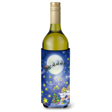 Caroline's Treasures Angels Watching Santa Claus Wine Bottle Koozie Hugger 750ml Multicolor