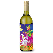 Caroline's Treasures Witch and Ghosts Halloween Wine Bottle Koozie Hugger 750ml Multicolor