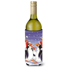 Caroline's Treasures Holiday Penguins Wine Bottle Koozie Hugger  750ml  Multicolor