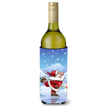 Caroline's Treasures Christmas Santa Claus Ice Skating Wine Bottle Koozie Hugger 750ml Multicolor