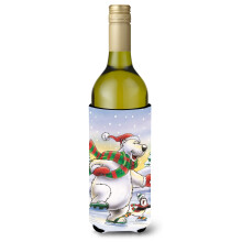 Caroline's Treasures Holiday Polar Bears Ice Skating Wine Bottle Koozie Hugger 750ml Multicolor