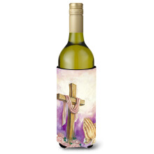 Caroline's Treasures Easter Cross with Praying Hands Wine Bottle Koozie Hugger 750ml Multicolor