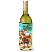 Caroline's Treasures Beach Christmas Santa Claus Island Time Wine Bottle Koozie Hugger 750ml Multicolor