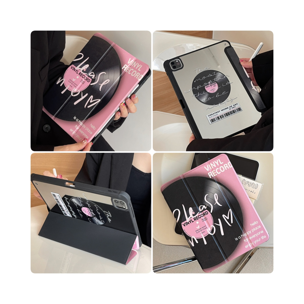 (Pink Record, Air5 Air4 10.9 Inch) Cute Little Black Cat For Ipad 2024 2022 Pro Air 1 Pink,Black 976662386298