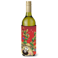 Caroline's Treasures Comic Reindeer with Decorated Antlers Wine Bottle Koozie Hugger 750ml Multicolor
