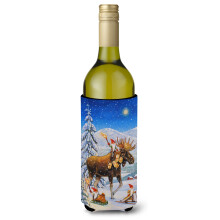 Caroline's Treasures Christmas Gnome Riding Reindeer Wine Bottle Koozie Hugger 750ml Multicolor
