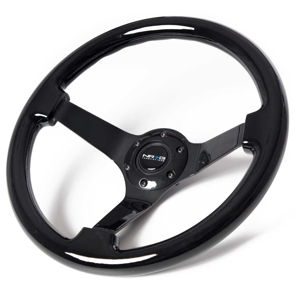 Nrg Innovations St-036Bk-Bk Classic Wood Wheel (3"""" Deep 350Mm 3 Solid Spoke Center In Chrome) Black/Grain 639385706803