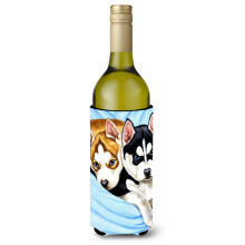 Caroline's Treasures Snow Angels Siberian Husky Wine Bottle Koozie Hugger 750ml Multicolor