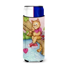 Skarby Caroline CDCO0320MUK """"""""Walentynkowy kot łowiący miłość"""""""" Izolatory Ultra Beverage do puszek Slim Multicolor""""