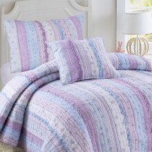 Conjunto de Colcha Raelynn em Algodão com Impressão Floral 3D, Reversível, Light Purple