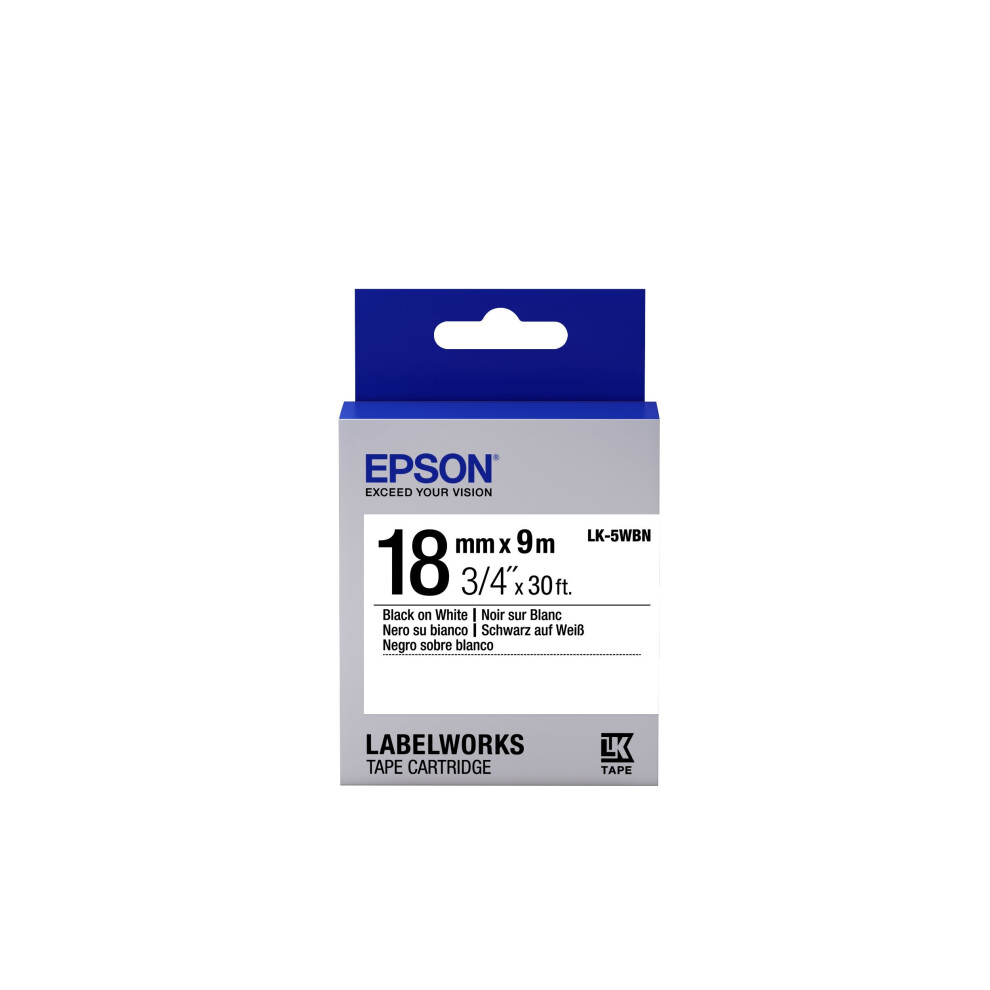 Epson LabelWorks Standard LK Replaces LC Tape Cartridge ~3/4 Black on White LK-5WBN - for use with LabelWorks LW-400  LW-600P and LW-700 Label Printer