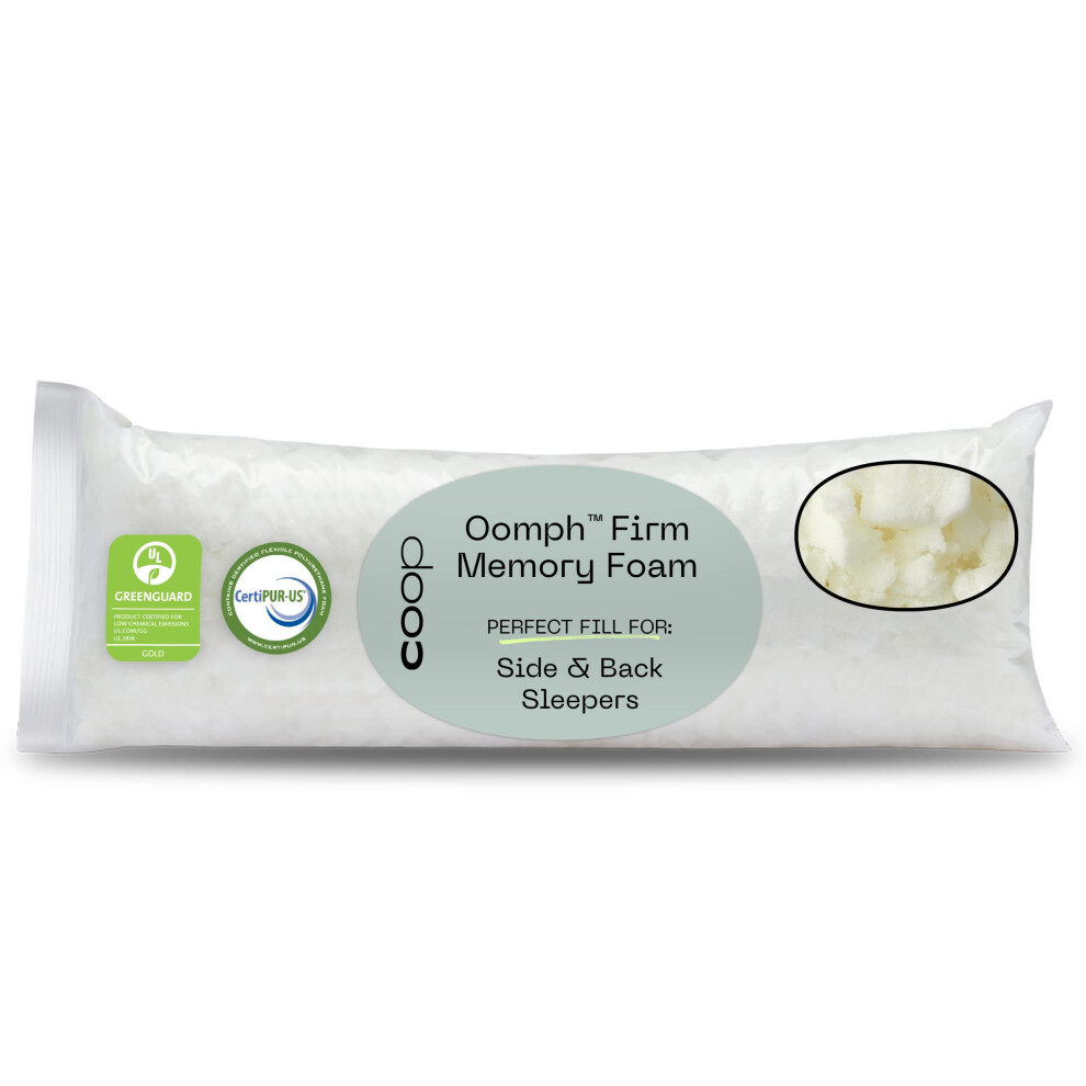 coop Home goods Extra Oomph Firm Fill Shredded Memory Foam 12 Pound Bag Refill to customize Your Premium Adjustable Pillow gREENgUARD gold and cer