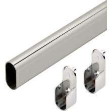 Asta per guardaroba ovale in acciaio cromato lucido con supporti terminali, saldata, spessore 1,0 mm, cromata (1 30"""")