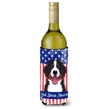 """"Carolines skatter BB2167LITERK """"""""God Bless American Flag with Bernese Mountain Dog"""""""" Vinflaska Hugger Koozie 750ml Multicolor""""
